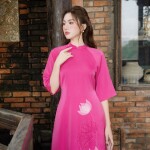 Áo dài tay lỡ thêu đính hoa sen AD201