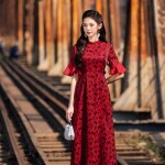 Áo dài tay lỡ xòe bèo in họa tiết hồ điệp AD237