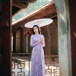 Áo dài cách tân in phủ nhũ phối cổ tròn AD214 (LẺ ÁO)