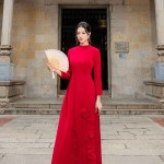 Áo dài truyền thống phối hoa đính tà thủ công AD134