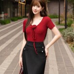 Chân váy ôm dáng dài phối đai giả đính phụ kiện LV169