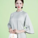 Áo dài dáng suông Tơ Liễu NGO017-QT03 thương hiệu ÁO DÀI NGƠ