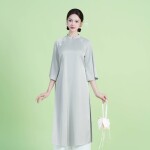 Áo dài dáng suông Tơ Liễu NGO017-QT03 thương hiệu ÁO DÀI NGƠ