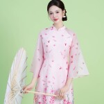 Áo dài in Họa Cẩm NGO018-QT03 thương hiệu ÁO DÀI NGƠ