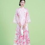 Áo dài in Họa Cẩm NGO018-QT03 thương hiệu ÁO DÀI NGƠ