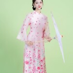 Áo dài in Họa Cẩm NGO018-QT03 thương hiệu ÁO DÀI NGƠ