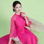 Áo dài dáng suông Đào Hoa NGO022-QT07 thương hiệu ÁO DÀI NGƠ
