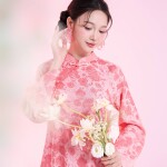 Áo dài Cẩm Vân tà ngắn 1m25 NGO042 - QT007 thương hiệu ÁO DÀI NGƠ