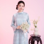 Áo dài Gấm Lam tà ngắn 1m20 NGO043 - QT014 thương hiệu ÁO DÀI NGƠ