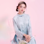 Áo dài Gấm Lam tà ngắn 1m20 NGO043 - QT014 thương hiệu ÁO DÀI NGƠ