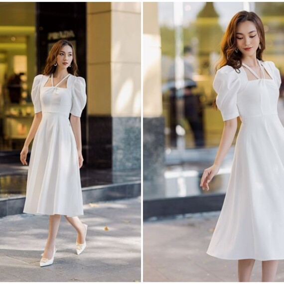 15+ mẫu đầm dự tiệc trắng thanh lịch sang trọng tôn dáng