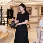 Đầm chữ A cổ tim phối lá cổ to LD399