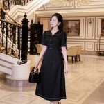 Đầm chữ A cổ tim phối lá cổ to LD399