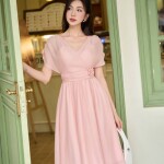 Đầm cánh dơi dáng xòe phối đai eo LD327