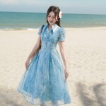 Đầm chữ A tay cộc xếp ly ngực LD424