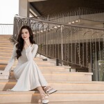Đầm chữ A tay dài phối cổ lệch LD398