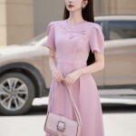 Đầm chữ A tay phồng phối hoa ngực LD380