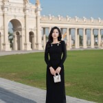 Đầm cổ tròn phối eo xếp ly lệch LD387
