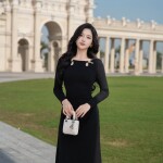 Đầm cổ tròn phối eo xếp ly lệch LD387