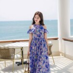 Đầm cổ yếm trễ vai phối hoa LD251