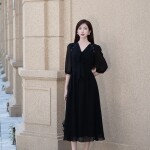 Đầm dáng xòe cổ tim phối nơ LD382