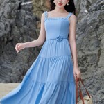 Đầm maxi 2 dây xếp tầng LD350