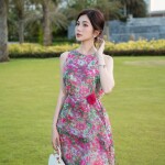 Đầm maxi cổ yến phối đai hoa LD309