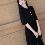 Đầm thun cổ sơ mi phối tay lửng LD383