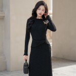 Đầm thun tay dài phối cài áo hồ điệp LD389