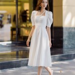 Đầm trắng dáng xòe phối tay phồng LD146