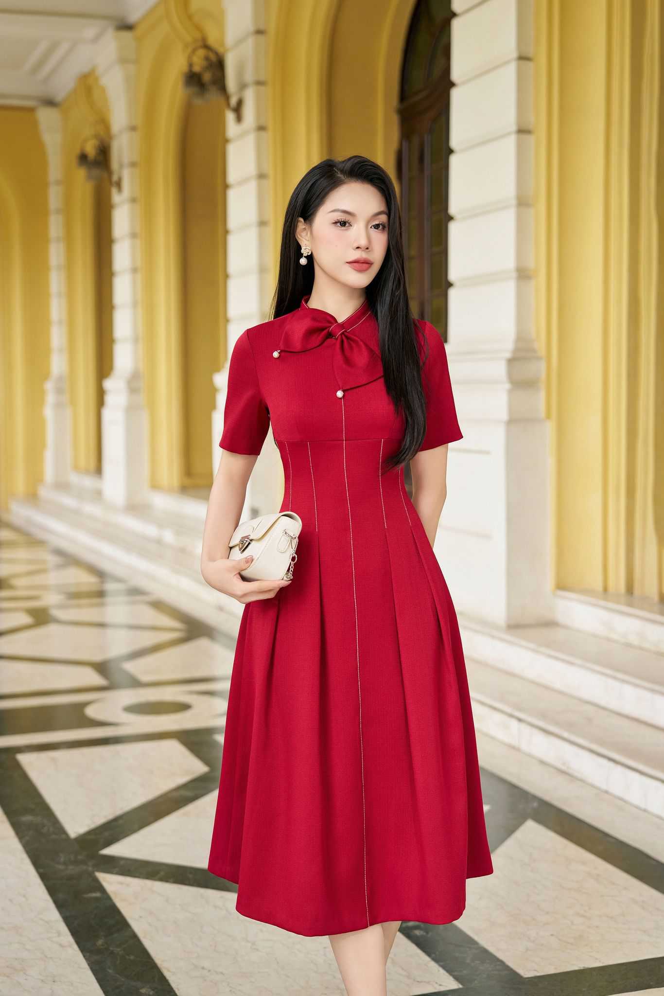 Váy 2 dây cho nữ vải bamboo cao cấp - Màu đỏ đô – Chou's