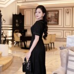 Đầm chữ A cổ tim phối lá cổ to LD399