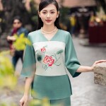 LẺ Áo pháp phục cổ tim phối hoa sen thêu nổi PP021