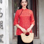 LẺ Áo pháp phục tay lỡ phối họa tiết hoa PP026