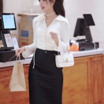 Áo thun tay dài cổ tim phối nơ buộc cổ LA432