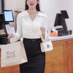 Áo thun tay dài cổ tim phối nơ buộc cổ LA432