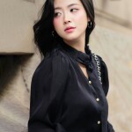 Áo sơ mi LA519 tay phồng phối dây nơ cổ