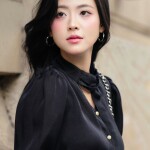 Áo sơ mi LA519 tay phồng phối dây nơ cổ