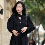 Áo sơ mi LA519 tay phồng phối dây nơ cổ