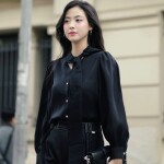 Áo sơ mi LA519 tay phồng phối dây nơ cổ