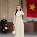 Áo dài AD258 cách tân 4 tà dài ngắn phối ngọc đính