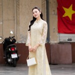 Áo dài AD258 cách tân 4 tà dài ngắn phối ngọc đính