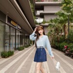 Áo sơ mi croptop cổ tim phối tay dài LA453