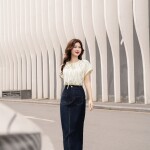 Áo sơ mi tay cộc kẻ sọc phối nơ LA446
