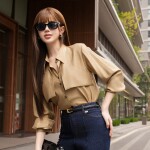 Áo sơ mi tay dài dáng rộng phối cúc cài LA463