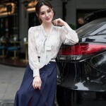 Áo sơ mi tay dài phối nơ buộc cổ LA454