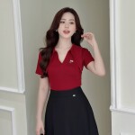 Áo thun tay cộc phối cổ tim lá cổ nhọn LA458
