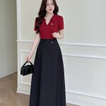 Áo thun tay cộc phối cổ tim lá cổ nhọn LA458