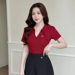 Áo thun tay cộc phối cổ tim lá cổ nhọn LA458