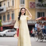 Áo dài cách tân AD254 - QD043 tay lỡ tà vừa phối viền tay